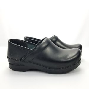 Dansko Black Leather Stapled Professional Clogs